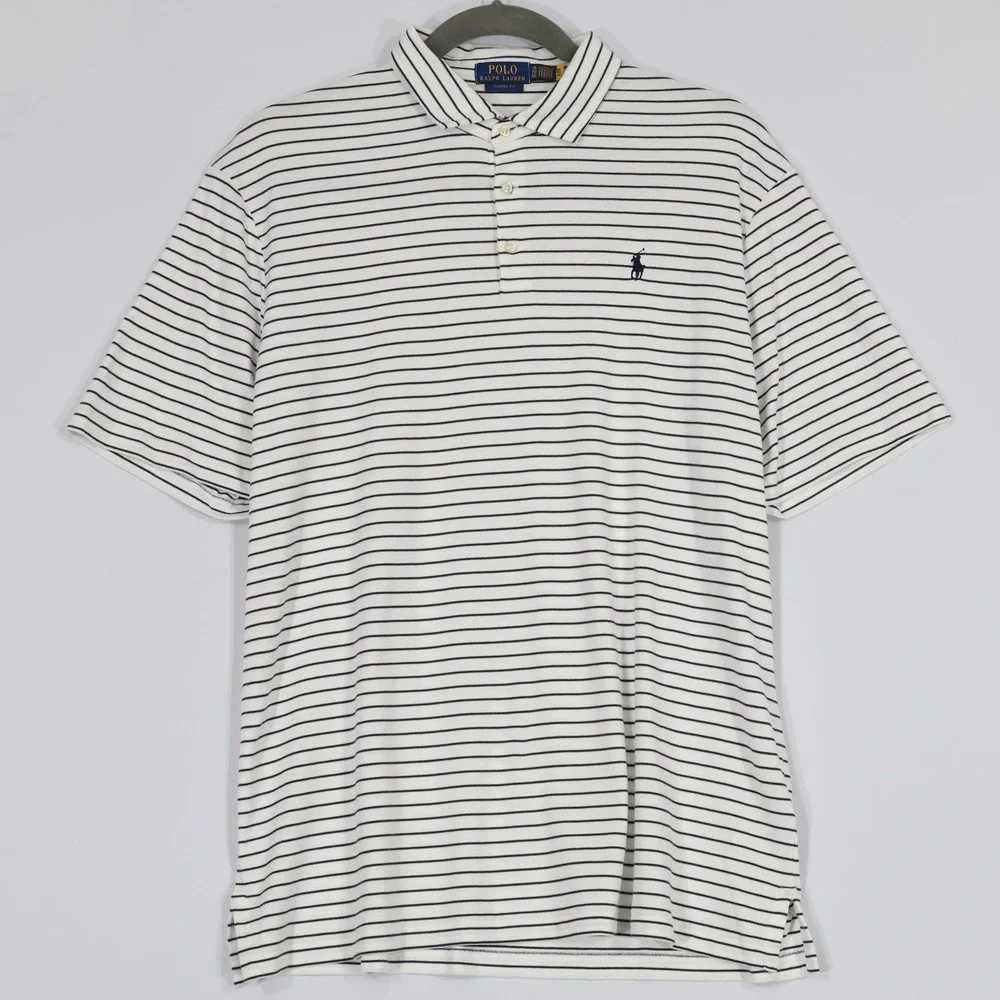 Polo Ralph Lauren Classic Fit Mesh Polo Shirt Men XL White Navy Striped $118NWOT